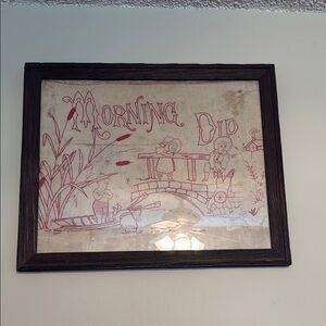 Framed 'Morning Dip' Embroidery Art